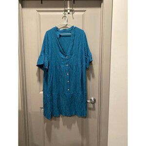 Teal Boho Sundress 2XL Tiered Button Front Summer Dress New